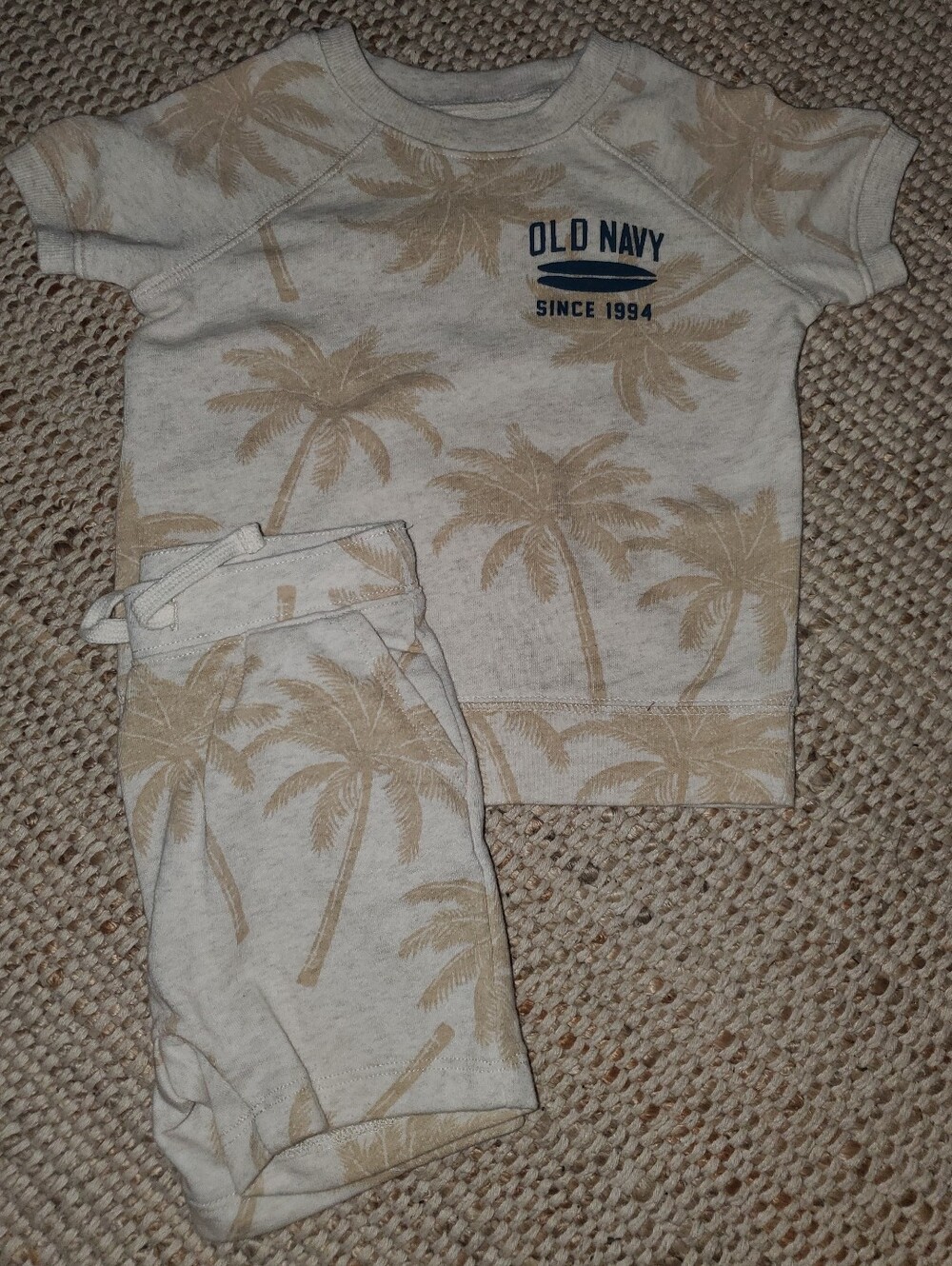 24 Month Old Navy Cream & Tan Palm Jersey Knit Tee and Shorts Set